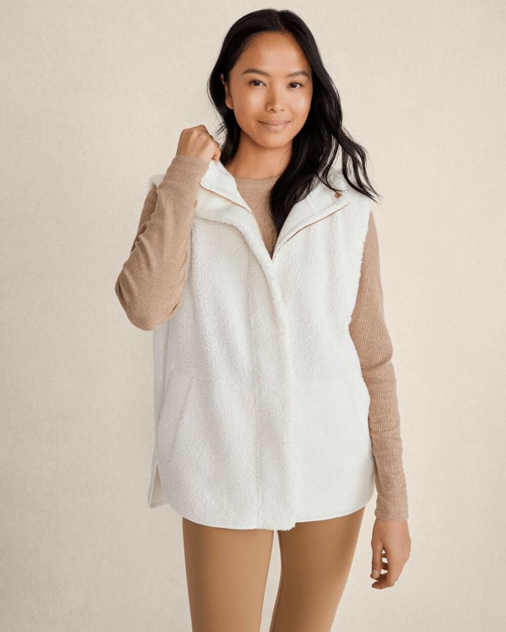 Haven Well Within $118 Curly Sherpa Sleeveless Hoodie Vest Womens Medium NEW
